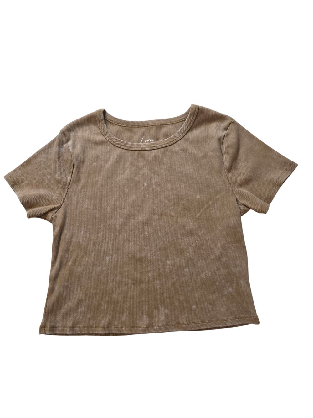 Livi Large Ribbed Tan Top Crop Boxy Mineral Wash‎ Stretch